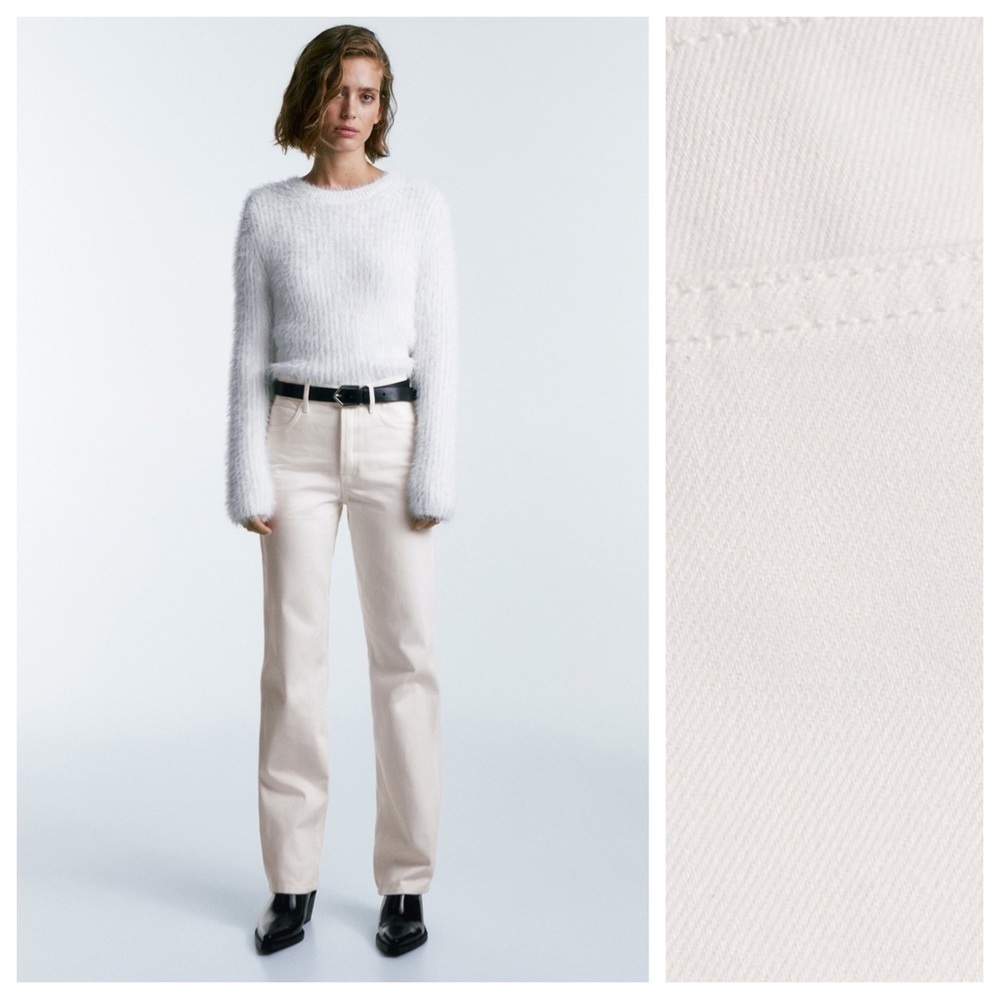 NWT. Massimo Dutti White Mid -Waist Straight Fit Jeans. Size 8.